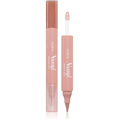 PUPA Vamp! Lip Marker Duo маркер за устни с блясък цвят 001 Watery Nude 1.4ml