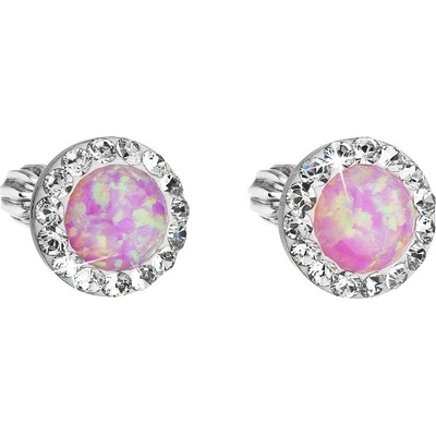 Pavona pecky se syntetickým opálem a krystaly Swarovski růžové kulaté 31317.1