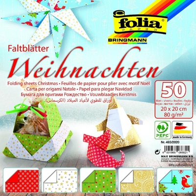 Folia Bringmann Origami papír Vánoce 80g/m2 50 listů 20x20 cm