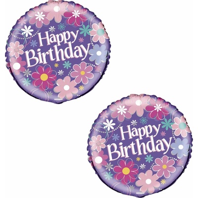 BALON FOLIOVÝ narozeniny Happy Birthday květy 45 cm