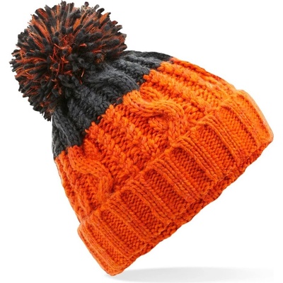Beechfield Dvoubarevná pletená čepice s bambulí oranžová grafitová