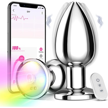 SuperLove Powerful Glowing Vibrating Metal Butt Plug with Remote & App Medium