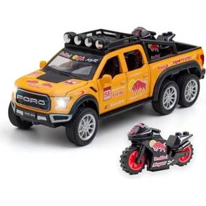  Метален пикап Ford Raptor 6x6 мащаб 1: 28 с мотор със светлини и звуци, Pull back-механизъм 49А