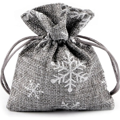 Vánoční dárkový pytlík vločky s glitry 10x13 cm imitace juty Varianta: šedá, Balení: 10 ks