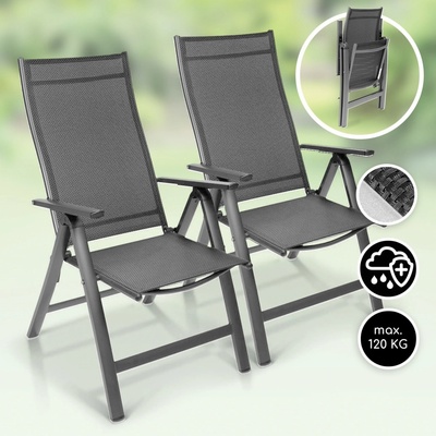 Blumfeldt Almeria Garden Chair, skládací židle, sada 2 kusů, 56,5 x 107 x 68 cm, Comfortmesh, antracitová (GDMB8-Almeria-1)