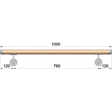 madlo drevené (1000mm), materiál: buk, brúsený povrch s náterom BORI (bezfarebný), set: 2 ks úchyt, madlo s nerezovým ukončením