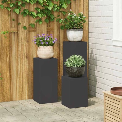 vidaXL Стойка за растения 3 pcs Черно Стомана (865827)