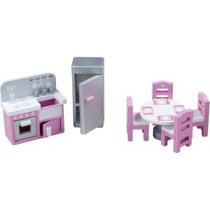 Bigjigs Toys Дървени мебели за куклена къща Bigjigs - Кухня, 7 части (T0224)