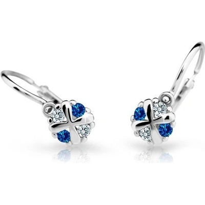 Danfil dětské náušnice C2153 z bílého zlata s kamínky Dark Blue zapínání brizura