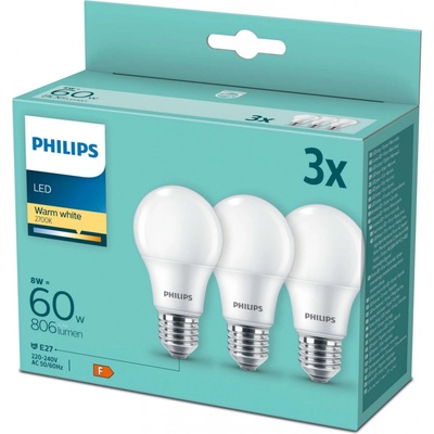 Philips Sada žiaroviek LED 3x A60 E27/8W/230V 2700K