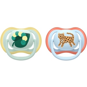 Philips Залъгалки Philips Avent - Ultra Air, 0-6 м, с кутийка, 2 броя, син леопард/зелена гъсеница (SCF087/02) - ozone