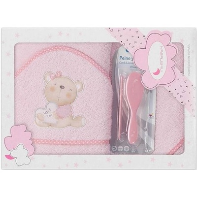 Interbaby Комплект бебешка хавлия с гребен и четка Interbaby - Love you Pink, 100 x 100 cm (P1177-02)