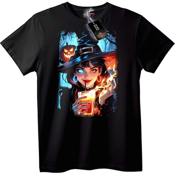 NOONEBRAND Тениска Halloween Вещица с Огнена Напитка - 2XL, Black