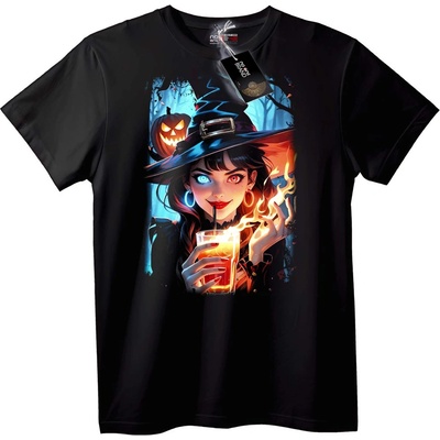 NOONEBRAND Тениска Halloween Вещица с Огнена Напитка - 2XL, Black