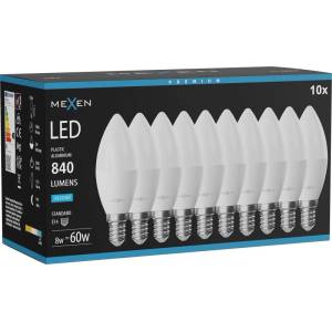 Mexen Nova 10x LED крушка E14, C37, 8W, Студена - 6500K, 840 lm - L102-E14-0865-01x10 (L102-E14-0865-01x10)