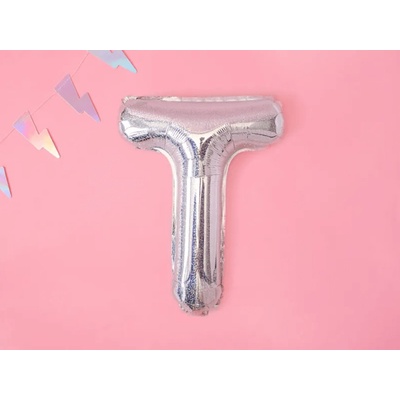 PartyDeco Fóliový balónek Mini Písmeno T 35 cm holografický