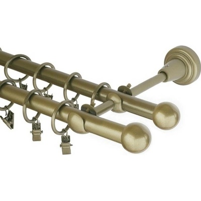 OK-GarnýžeCZ Garnýž kovová dvouřadá 16mm Koule zlatá antik 430 cm do stěny / kroužky s žabkou