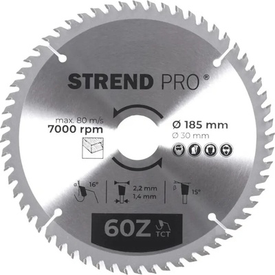 Kotúč Strend Pro TCT 185x2.2x30/20 mm 60T, na drevo, pílový, SK plátky