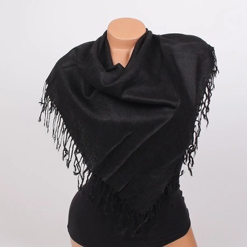 Image 1 of Елегантен дамски квадратен шал в черно с ресни
