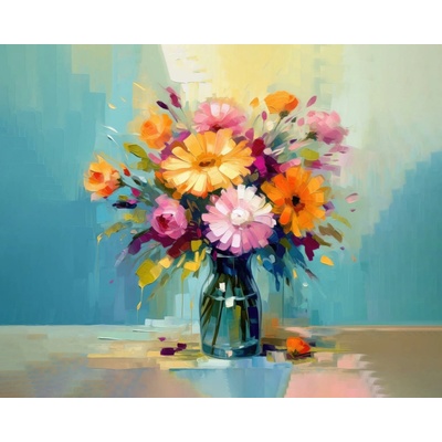 ZUTY Obrazy na stenu - Farebná kytica v sklenenej váze Rámovanie: vypnuté plátno na rám, Rozmer: 40x50 cm
