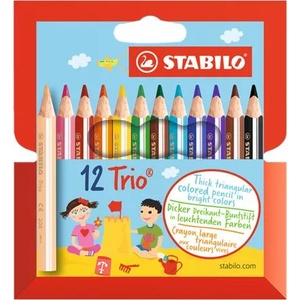 STABILO Комплект цветни моливи, триъгълни, дебели, къси, STABILO "Trio", 12 различни цвята (205/12-01)