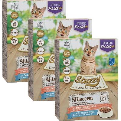 Stuzzy Cat Shreds Sterilized trhané maso z tresky a lososa 36 x 85 g