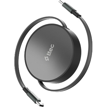Ttec Data кабел ttec USB-C to USB-C Mini Retractable 100W PD/QC 120cm Fast Charge Cable, Cosmic Black - Черен