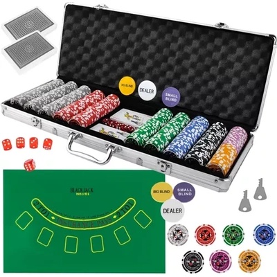 Malatec Покер комплект Texas Holdem в алуминиев куфар, 500 чипа и аксесоари (23529)