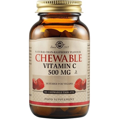 Solgar Chewable Vitamin C, малина, 500 mg, 90 таблетки, Solgar