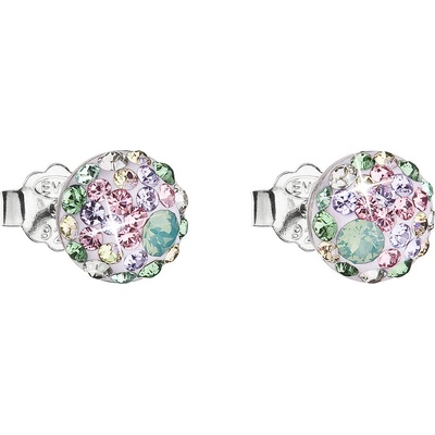Evolution Group strieborné náušnice kôstka s kryštálmi Swarovski mix farieb okrúhle 31136.3 sakura