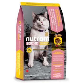 Nutram S5 Nutram Sound Balanced Wellness® Adult and Senior Natural Cat Food, Рецепта с Пиле, Сьомга и грах, за котки над 1 година, Канада - 1, 8 кг