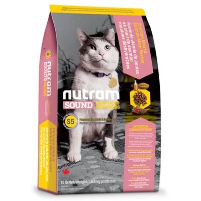 S5 Nutram Sound Balanced Wellness® Adult and Senior Natural Cat Food, Рецепта с Пиле, Сьомга и грах, за котки над 1 година, Канада - 1, 8 кг