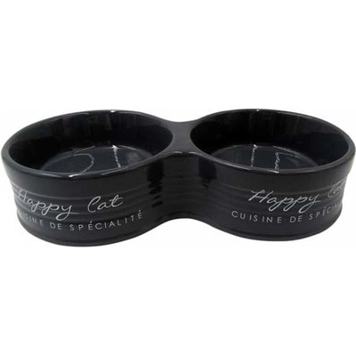 Duvo+ keramická dvojmiska pro kočky HAPPY CAT 26 x 13 x 5,5 cm 300 ml