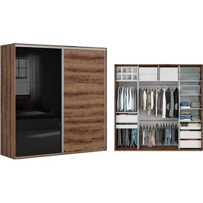 BRW Гардероб FLEX dub monastery / черен гланц - 221*66*218 (F57-SZAFA_ZESTAW_8-DMON/DMON/CAP-KPL01)