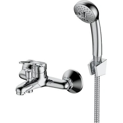 Inter Ceramic Стенен смесител за вана и душ "КАПРИ" ICF 6342041, месинг, хром, с душ, държач и шлаух, 11x18х14см (6342041)