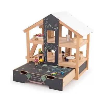 Bigjigs Toys - Отворена дървена куклена къща - Обзаведена (T0400)