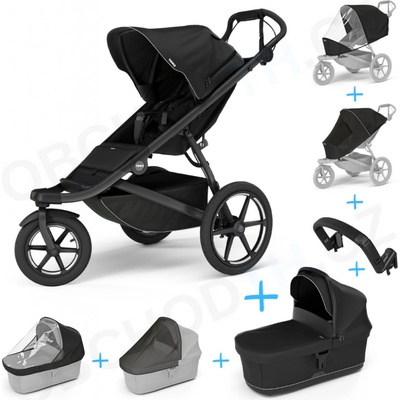 Thule Set 7v1 Urban Glide 3 Black 2024 + pláštenka + ochranná sieť + madlo +korbička Black+pláštenka+ochranná sieť na korbičku