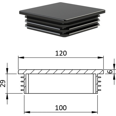 Krytka plastová 120 x 120 mm, čierna