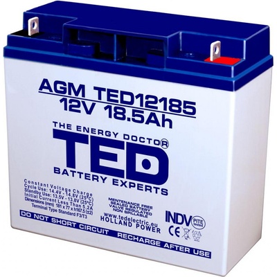 Ted electric Оловна батерия TED ELECTRIC, 12V, 18.5Ah, 181- 76- 167 mm, AGM