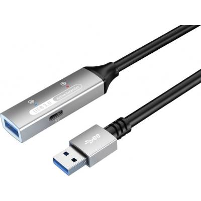 Premiumcord ku3rep15al USB 3.2. repeater a prodlužovací Male-Female, 5Gbps, 15m, stříbrný