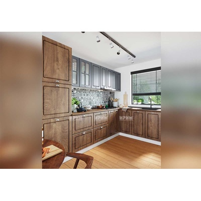 IRIM Модулна Кухня Сити 933 бяло гладко / цимент мат и дъб натурал