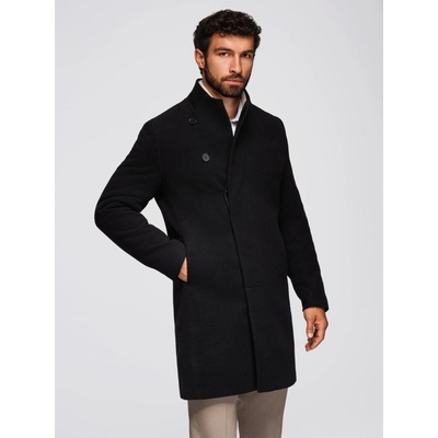 Ombre Men's coat with high collar and asymmetrical fastening black čierna biela šedá