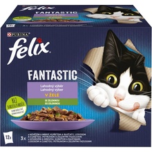 Felix Fantastic hovězí s mrkví kuře s rajčaty losos s cuketou pstruh se zelenými fazolkami v želé 12 x 85 g