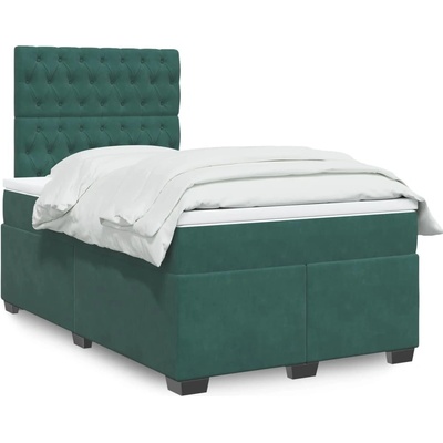 vidaXL Box spring postel s matrací tmavě zelená samet