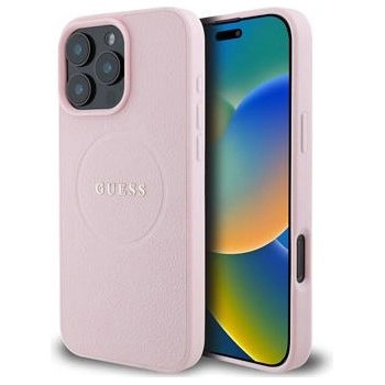 GUESS Елегантен калъф Guess PU Grained Classic Logo MagSafe Case за iPhone 16 Pro - Pink
