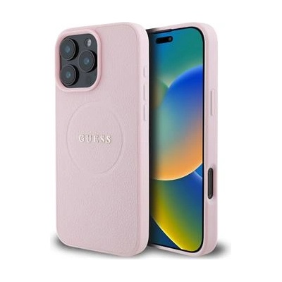 GUESS Елегантен калъф Guess PU Grained Classic Logo MagSafe Case за iPhone 16 Pro - Pink