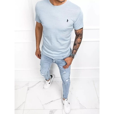 světle tričko s výšivkou na hrudi modré