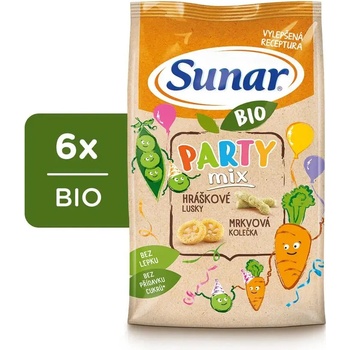 Sunar BIO Party mix hráškové a mrkvové dětské křupky 6 x 45 g
