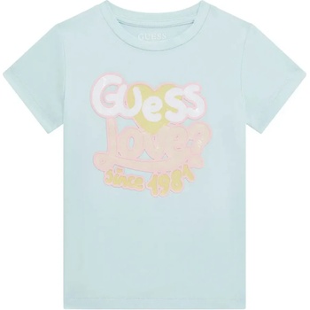 GUESS Бледо зелена тениска за мини момиче с цветен надпис Guess Love