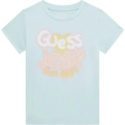 GUESS Бледо зелена тениска за мини момиче с цветен надпис Guess Love